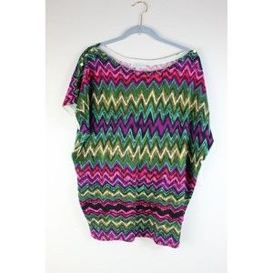 Joseph A. Light Weight Knit Top Women's Medium Neon Chevron Print Rayon Blend